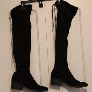 SM New York Black Thigh High Tie top Boots Faux suede Size 9 Cassie